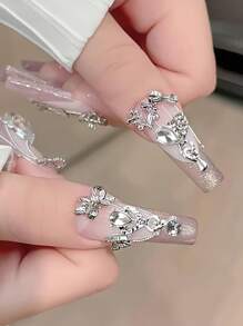 Bộ 15 món trang trí móng tay bằng hợp kim bạc hình trái tim, nơ, sao, trăng, tua rua, ngọc trai, pha lê, kiểu dáng Y2K, hình bướm 3D lấp lánh, phụ kiện móng tay, đồ dùng làm móng. - Nhiều màu - Xem 8