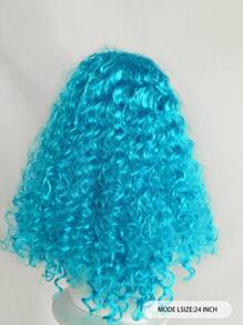 蓝色长弹力蓬松卷曲合成动漫角色扮演假发，合成耐高温纤维头发，适合女性日常派对服装假发，适合万圣节派对节日生日感恩节礼物，适合圣诞节新年装饰和 1 个假发帽 - 藍色 - 查看 2