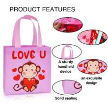6pcs Reusable Valentine's Day Gift Bags, Non-Woven Heart-Shaped Handbag For Party, Class, Birthday, School Gift Packaging Valentine's Day
