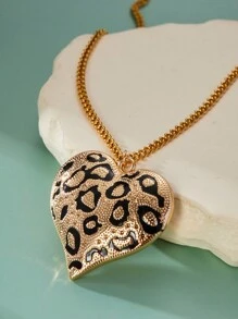 1 件大码女士豹纹心形吊坠项链配不锈钢链情人节、妈妈、母亲、母亲节、礼物 - 心形項鍊 - 查看 10