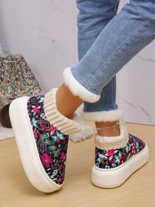 Women's Snow Boots, Fluffy Waterproof, Soft And Comfortable, Non-Slip Sole, Slip-On Design For Easy On/Off, Fluffy Lining Locks In Warmth, Ideal For Indoor/Outdoor Warmth And Cold Weather, Fashionable Winter Shoe - Black Color - View 5