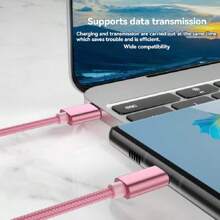 编织尼龙数据线，USB Type C 用于快速手机充电，兼容 OPPO、VIVO、REDMI、HONOR - 玫瑰金 - 查看 5