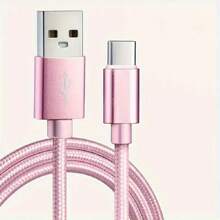 编织尼龙数据线，USB Type C 用于快速手机充电，兼容 OPPO、VIVO、REDMI、HONOR - 玫瑰金 - 查看 1