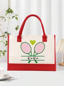 Customized Personalized Text For Tennis Racket Element Images, Including Burlap Bags, Canvas Bags, Thick Sail Bags, Shopping Bags, Large Capacity Commuting Linen Bags, Fashionable Multifunctional Student Book Storage, Personalized And Versatile Fashion Handbags For Work And Travel - Multicolor - View 18