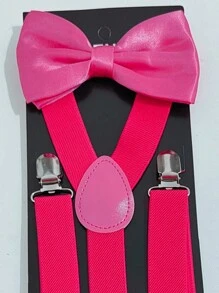 Adjustable Adult Unisex Suspenders And Bow Tie With Adjustment And Various Colors - 玫紅色 - 查看 2