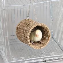 编织宠物玩具 | 适用于仓鼠、豚鼠、蜜袋鼯、松鼠、鹦鹉 | 手工制作的树洞吊巢、吊床、管子 | 笼子装饰，多用途鸟笼，自然风格 - 棕色 - 查看 9