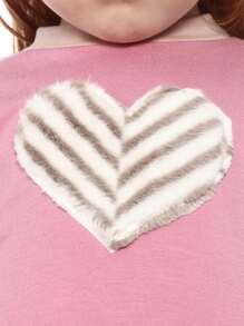 Pink Long Sleeve Girls' Sweatshirt With Heart Applique - Hồng - Xem 7