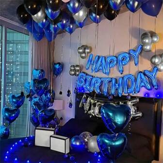 50 件黑色、银色和乳胶气球生日装饰套件，适用于生日派对装饰和摄影