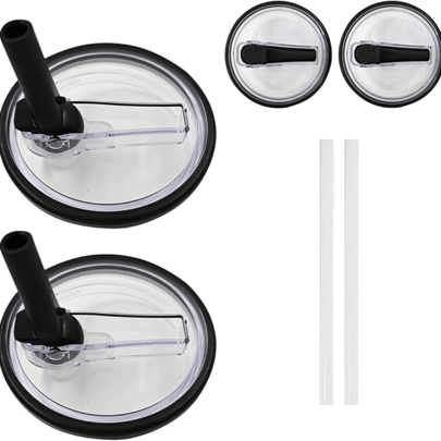 2 Pieces 40 Oz Replaceable Flat Bottom Mug Flip Lid Straw Lid For Water Bottle Lid Replacement, Splash Resistant Reusable Glass Lid, Large Mug Interchangeable Lids With Straws.
