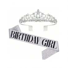 女士生日皇冠，女士银色皇冠，女士生日快乐女王皇冠，女士皇冠生日女王皇冠配生日绶带，女士水钻皇冠 - 杏色 - 查看 9