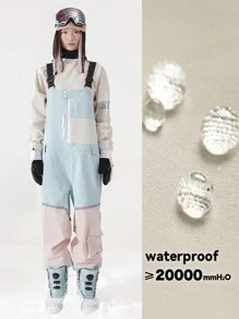 VECTOR MOTION GLOW经典直筒滑雪背带裤，男女通用，弹性面料，防水，耐磨，防风，透气，保暖，适用于单板/双板滑雪 - 藍白色 - 查看 4