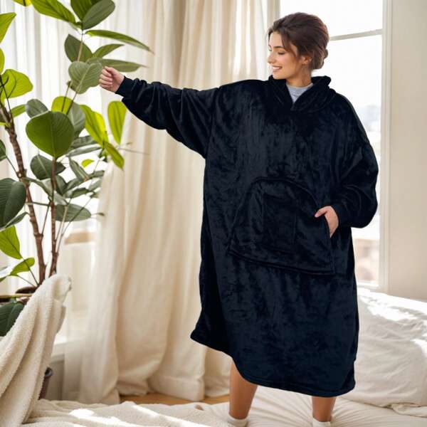 Flanelowy wygodny koc z kapturem, oversize'owa bluza, do noszenia, miękki i ciepły flanelowy koc z kapturem z 2 kieszeniami, 63" klatka piersiowa, odpowiedni dla dorosłych, kobiet i mężczyzn, świetny prezent na Boże Narodzenie, Nowy Rok, Wielkanoc