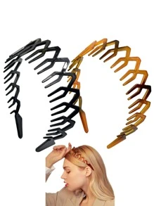 2个皇冠造型发箍，基础款大波浪化妆发箍，优雅塑料发圈，发箍，发圈，头饰，化妆发箍发饰 - 黑+咖 - 查看 11