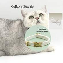 Customized: Luxury Velvet Sky Blue Personalized Cat Collar Bow Tie Leash Set, Customized Cat/Dog Name Tag, Comes With Golden Bell, Pet Engraved Gift - Multicolor - View 17
