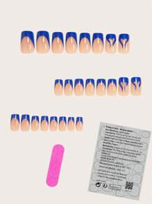 24 Peças Conjunto de Unhas Postiças de Estilo Chique para o Outono e Inverno, em formato quadrado médio, com Pontas em Azul Marinho, Azul Francês e Elegantes Detalhes em Forma de Coração, Que se Encaixam Perfeitamente, Kit de Unhas Postiças para Cobertura Total, Inclui 1 Peça folha de Adesivos e 1 Peça Lixa Pequena, para Uso Diário, Festas em Casa e Feriados, Acessórios de Jóias Femininas, Pontas de Unhas Falsas, 1 Peça Tira de Lima, Gel Jelly, Envio Aleatório