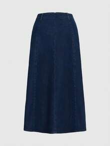 高弹力牛仔迷你裙，水洗深蓝色