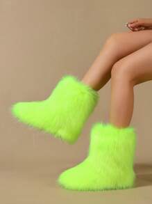 Giày bốt cao cổ mềm mại cho nữ, giày bốt giữa bắp chân chống trượt giữ ấm mùa đông, giày bốt đi tuyết thời trang cá nhân - màu xanh lá - Xem 4
