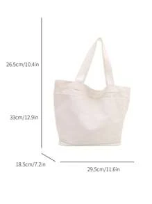 Túi vải canvas dày dung tích lớn đơn giản & thanh lịch, túi tote thời trang phong cách Hàn Quốc, túi đeo vai nhẹ màu trơn, túi xách đi mua sắm thường ngày/cổ điển dành cho phụ nữ - Màu be - Xem 8