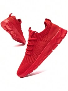 男士舒适运动鞋时尚公路跑鞋网眼透气运动鞋户外步行鞋防滑休闲鞋红色