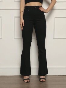 Women's Flare Bell Bottom Jeans With Rolled Hem - 黑色 - 查看 2