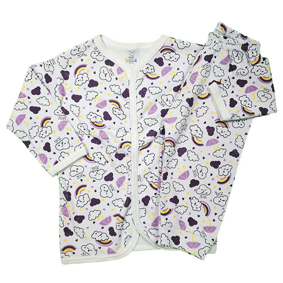 2 Piece Pajama Set, Button-Down Shirt And Cotton Trousers - Màu Hồng baby - Xem 1