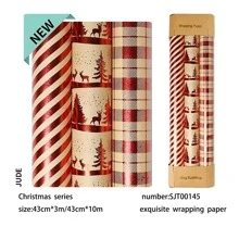 3pcs/Set Christmas Wrapping Paper - Red Stripe, Christmas Tree & Reindeer, Plaid Pattern - Each Roll 17in X 120in, Christmas Gift Box, Party Favor Wrapping Paper Rolls, 3 Designs
