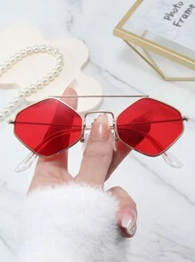 1pc Unisex Retro Rhombus Shape Colorful Metal Fashion Glasses, Suitable For Streetwear, Outdoor, Stage Performance, Party And Casual Occasions For Summer Beach Vacation, Outdoor, Travel