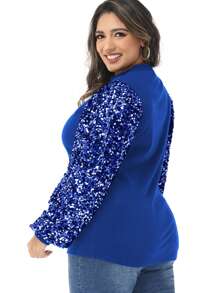 Women's Plus Size Sparkle Sequin Sweatshirt Mock Neck Pullover Long Sleeve Glitter Party Tops - 藏蓝色 - 查看 2