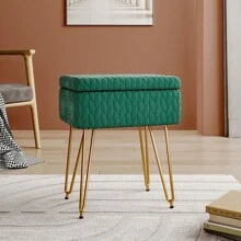 Living And Home Rectangle Upholstered Storage Beige /Green Ottoman Padded Vanity Stool Storage Seat Box Makeup Vanity Chair Back To School Dormitory Storage - Green 40cm W X 29.5cm D X 48cm H - View 2