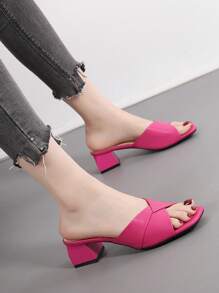 Summer New Fuchsia Slip-On Sandals Women Outside Wear Thick Heel Square Toe Female Slippers High Heel Sandals