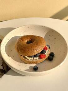 1pc Round Beige Splash Ink Salad Plate, Ink Dot Soup Bowl, Noodle Bowl, Salad Bowl, Cake Plate, Western Plate, Vintage Style Tableware, Suitable For Home Living, Restaurant, Gift For Friends,School Supplies