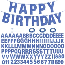 Juego de 116 piezas DIY de banner personalizable con purpurina, incluye 111 letras y números, 3 cuerdas y 2 dispositivos de enhebrado para decoración personalizada de banner de cumpleaños