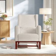 Rocking Chair For Bedroom Living Room, Upholstered Rocking Chair With Footrest, Modern Rocking Chair With Armchair And Side Pocket, Rocking Chair For Living Room, Bedroom, Linen, Beige