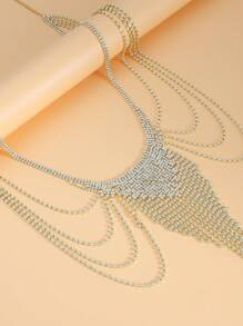 Alluring Angel Wing Body Chain, Sparkling Rhinestone Embellished Sexy Glittery Fringed Chest Chain For Party, Runway, And Festival - Gold - View 7