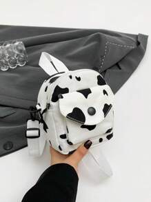 1pc New Cow Print Canvas Shoulder Bag Zipper Open And Close Fashion All Mini Crossbody Bag Large Capacity Light, Adjustable Shoulder With Independent Side Pocket, Large Capacity, Wear-Resistant, Suitable For School Daily Life - A - View 6