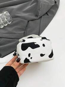 1pc New Cow Print Canvas Shoulder Bag Zipper Open And Close Fashion All Mini Crossbody Bag Large Capacity Light, Adjustable Shoulder With Independent Side Pocket, Large Capacity, Wear-Resistant, Suitable For School Daily Life - A - View 10