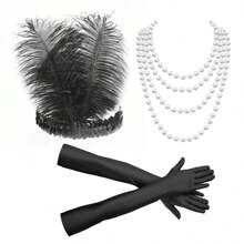 D EXCEED 4/5/6PCS Women's 1920s Flapper Accessories Retro Party Props Gatsby Charleston Feather Headwear Faux Pearl Necklace Earrings With Long Gloves, Suitable For Women's Halloween Party Dress Accessories - Multicolor - View 27