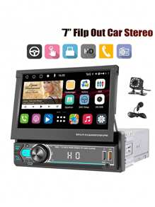7" Car Stereo MP5 Player Radio Single 1 DIN USB Flip Out Touch Screen Bluetooth USB AUX SWC Type C Camera Head Unit