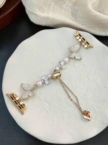 1pc Luxury Shiny Faux Pearl Pink Butterfly Metal Watch Bracelet Compatible With Apple Watch Band Series 11 10 9 8 7 6 5 4 3 2 1 38mm 40mm 41mm 42mm 44mm 45mm 46mm 49mm Ultra 1/2/3 SE Wristband Replacement For Strap,Best Gift For Birthday,Valentine's Day,Mother's Day To Girlfriend,Mother(Only Watch Band)