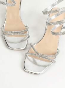Women's Fashionable Silver Crystal Snake Wrap Electroplated High Heel Peep Toe Roman Sandals, Suitable For Weddings, Parties, Dates, Popular Fashion Shows, Party Dresses, Shorts, Cool And Sweet Outfits, Generous And Elegant Daily Casual Outings