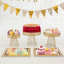 5-Piece Set Cake Stands Round Cupcake Stands,Metal Wedding Birthday Party Celebration Dessert Display Plates, Gold - Gold - View 1