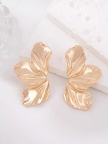 Hoa tai đính hoa vàng cổ điển phóng đại, hoa tai hợp kim cánh hoa bất đối xứng mờ tối giản dành cho phụ nữ - Vàng - Xem 6