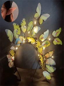 Corona de flores luminosa con mariposas, diadema con flores y mariposas que se iluminan para mujeres, ideal para bodas, fiestas, navidad, año nuevo. Accesorios brillantes para espectáculos, joyería para el cabello nupcial. - multicolor - Ver 4