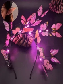 Corona de flores luminosa con mariposas, diadema con flores y mariposas que se iluminan para mujeres, ideal para bodas, fiestas, navidad, año nuevo. Accesorios brillantes para espectáculos, joyería para el cabello nupcial. - multicolor - Ver 9