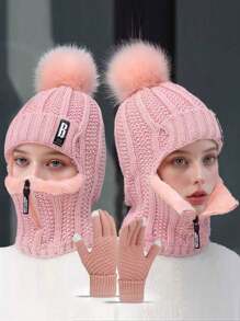 1 pieza Conjunto de gorro de punto y guantes de punto con protección de oreja, unisex, de moda casual y cálido para otoño/invierno, adecuado para uso diario, viajes al aire libre, senderismo, esquí, ciclismo, escalada, decoración de otoño