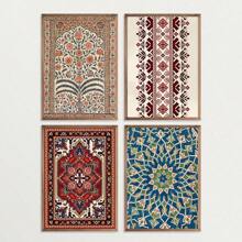1 pieza sin marco, póster retro, impresiones de lienzo con patrones geométricos islámicos tradicionales, decoración clásica, arte de pared de lienzo antiguo, pintura de pared decorativa como regalo para dormitorio, baño, sala de estar, decoración del hogar y dormitorio
