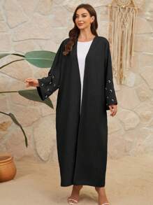 Abaya modesta de manga larga con bordado de luna para mujeres