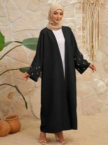 Abaya modesta de manga larga con bordado de luna para mujeres