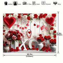 A Valentine's Day Red Rose White Wooden Countryside Photography Background Love Bouquet Balloon Curtain Background Romantic Banner Decoration Couple Photo Props - Multicolor - View 2