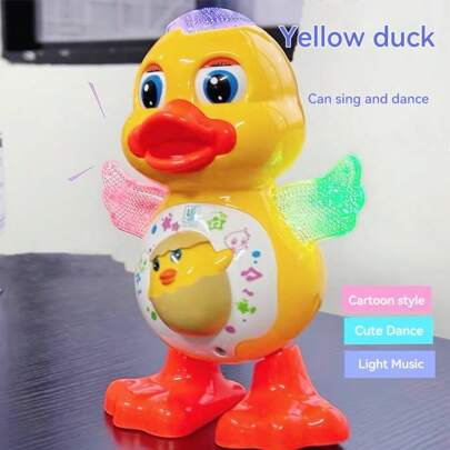 Juguete musical para bebé - Pato de dibujos animados que canta y baila, juguete de iluminación para bebés, lindo juguete de bamboleo de ciervo, juguete de pato amarillo con música y luces, juguete musical eléctrico con luces para niños, teléfono de juguete educativo sensorial, pato amarillo que canta y se balancea para promover el desarrollo sensorial del bebé y mejorar el seguimiento auditivo, visual y la coordinación mano-ojo